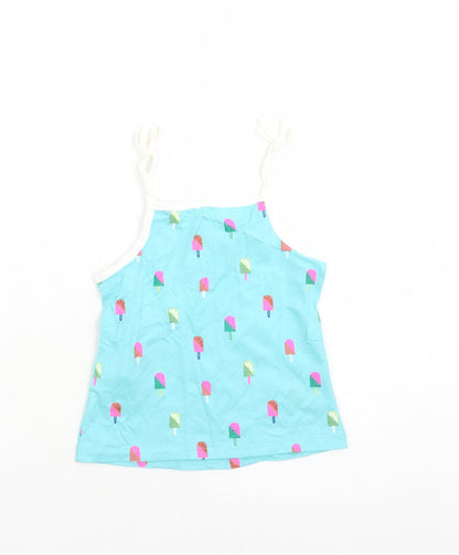 Marks and Spencer Girls Blue Geometric Cotton Camisole Tank Size 3-4 Years Square Neck Pullover - Ice Lolly Pattern