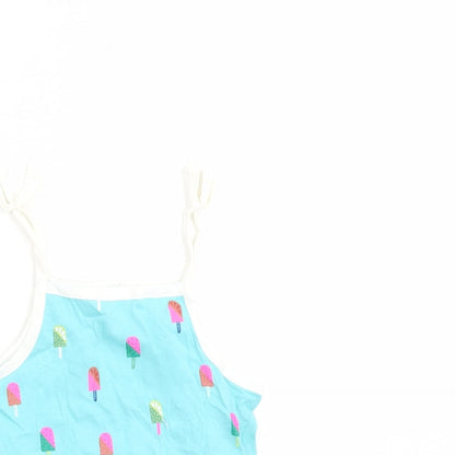 Marks and Spencer Girls Blue Geometric Cotton Camisole Tank Size 3-4 Years Square Neck Pullover - Ice Lolly Pattern