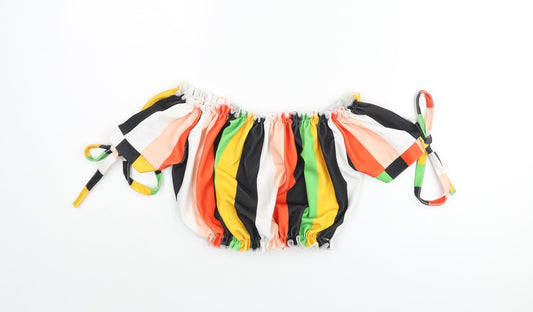 Cameo Rose Womens Multicoloured Striped Viscose Cropped Blouse Size 8 Off the Shoulder - Rouched Bow