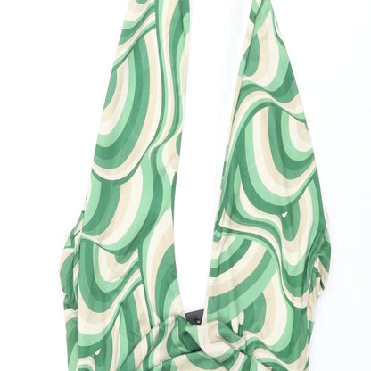 Pink Vanilla Womens Green Geometric Polyester Bodycon Size 10 Halter Pullover - Rouched