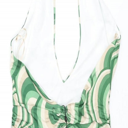 Pink Vanilla Womens Green Geometric Polyester Bodycon Size 10 Halter Pullover - Rouched