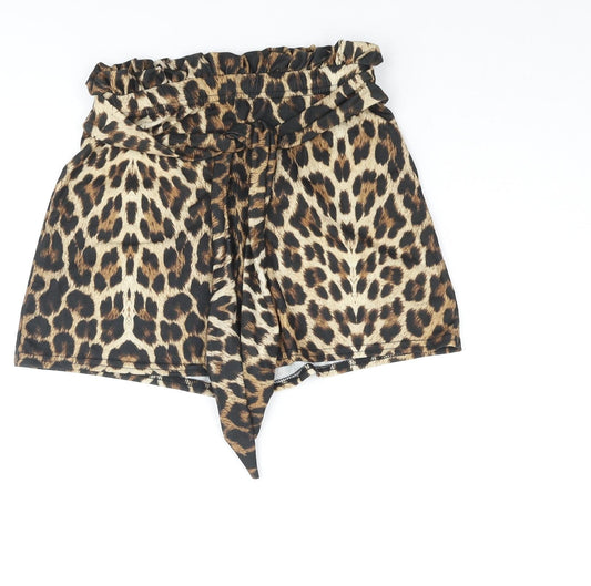 I SAW IT FIRST Womens Brown Animal Print Polyester Basic Shorts Size 8 Regular Pull On - Leopard Print Belted