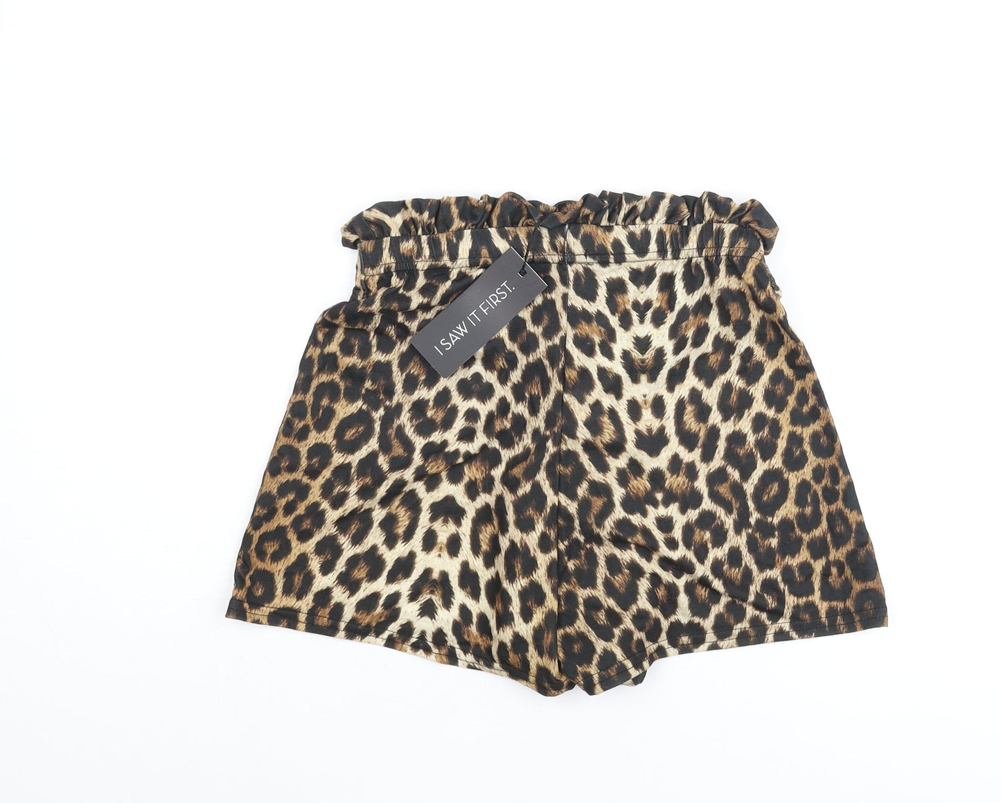 I SAW IT FIRST Womens Brown Animal Print Polyester Basic Shorts Size 8 Regular Pull On - Leopard Print Belted