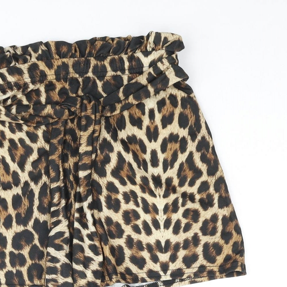 I SAW IT FIRST Womens Brown Animal Print Polyester Basic Shorts Size 8 Regular Pull On - Leopard Print Belted