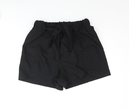 Boohoo Womens Black Polyester Basic Shorts Size 8 Regular Pull On - Tie Detail