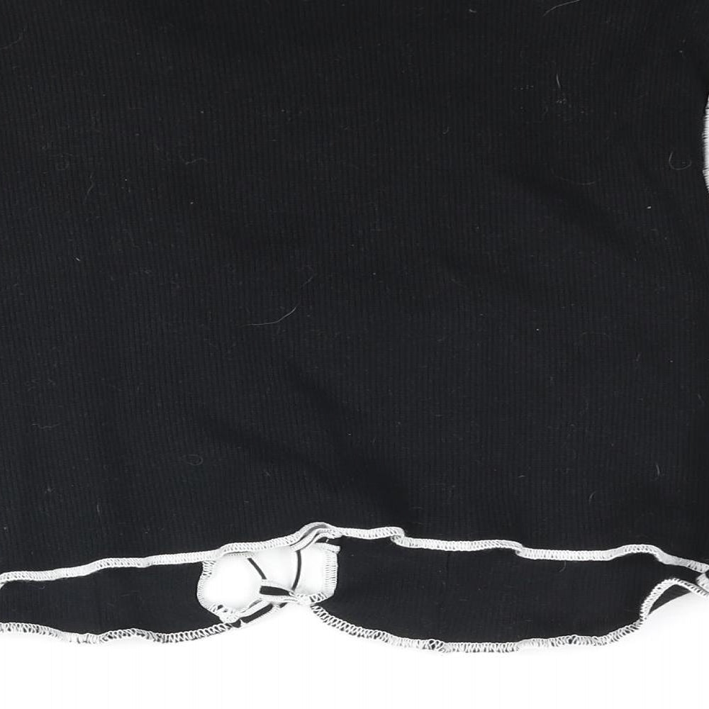 Divided by H&M Womens Black Cotton Cropped Blouse Size L V-Neck - Exposed Seam Detail