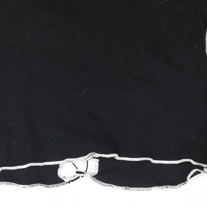 Divided by H&M Womens Black Cotton Cropped Blouse Size L V-Neck - Exposed Seam Detail