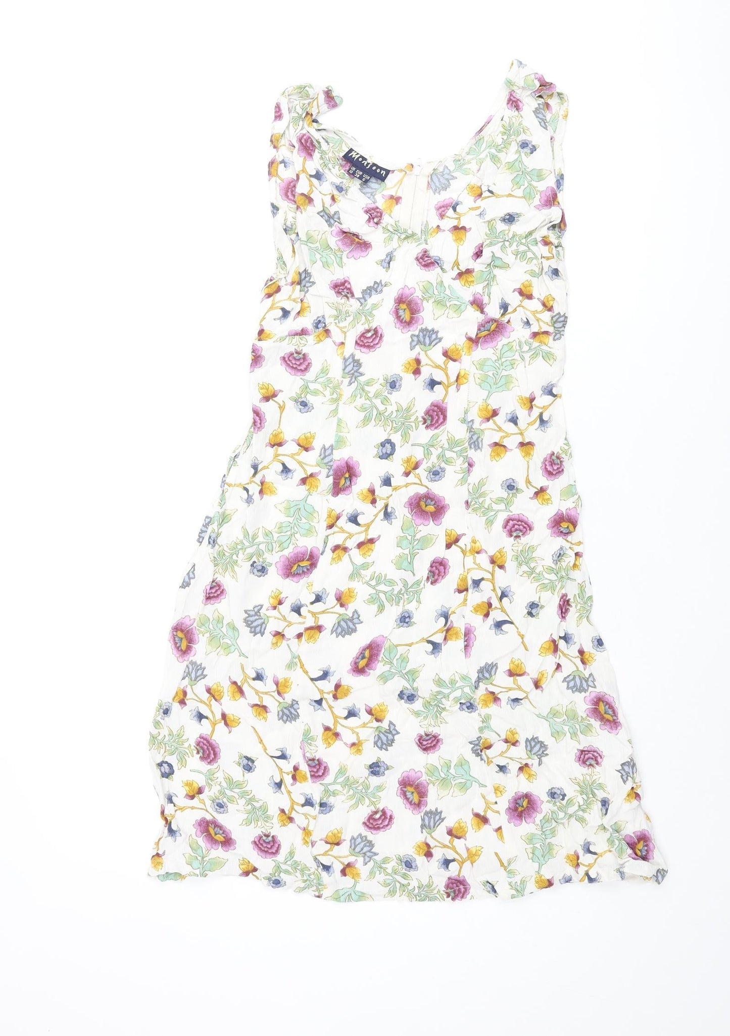 Monsoon Womens Multicoloured Floral Viscose Shift Size 10 V-Neck Zip
