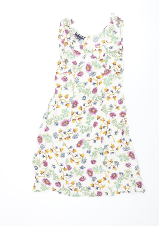Monsoon Womens Multicoloured Floral Viscose Shift Size 10 V-Neck Zip