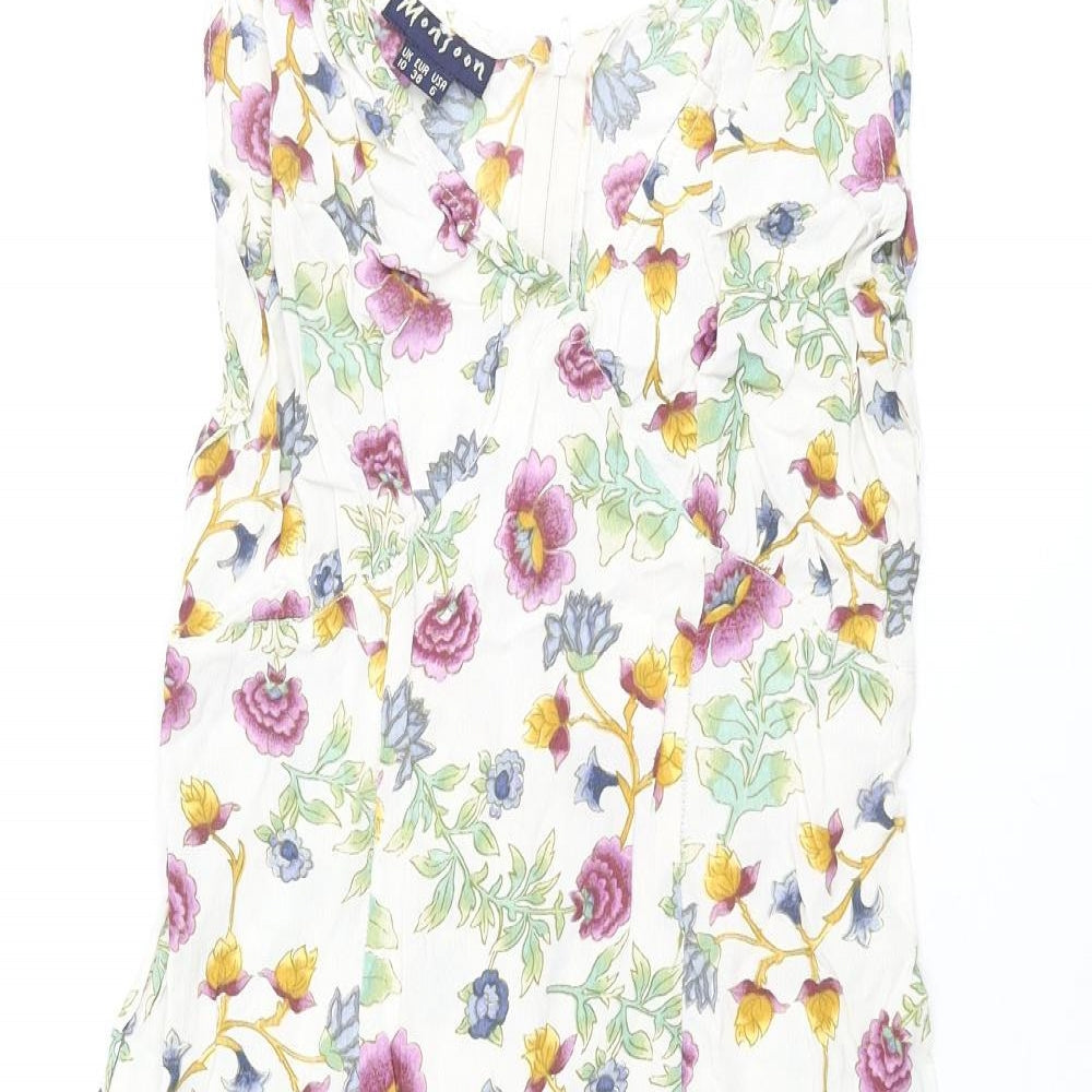 Monsoon Womens Multicoloured Floral Viscose Shift Size 10 V-Neck Zip