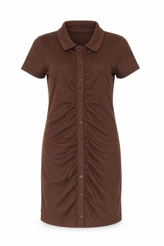 Cropp Womens Brown Polyester Bodycon Size M Collared Pullover - Rouched Button Detail