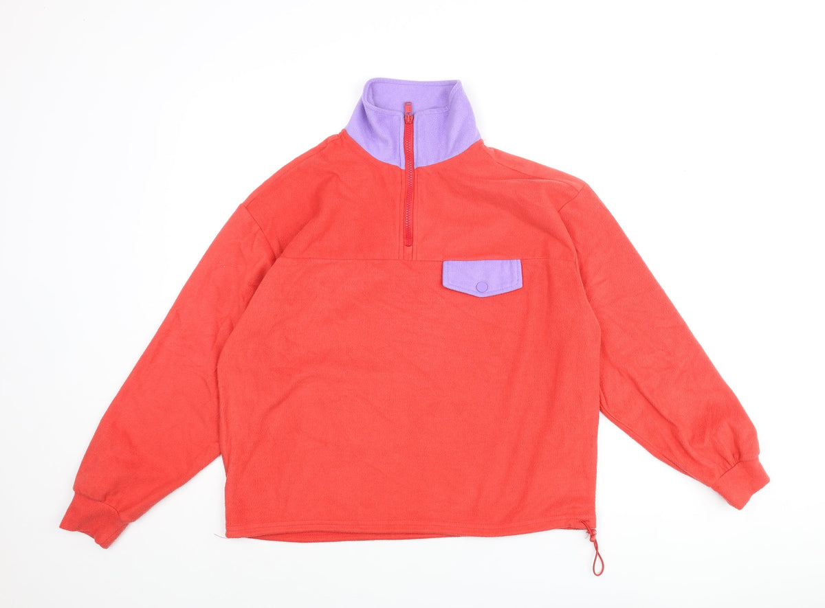 Additional front view of Only women’s red polyester pullover sweatshirt, size S, zip - drawstring hem