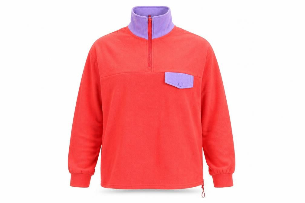 Front view of Only women’s red polyester pullover sweatshirt, size S, zip - drawstring hem