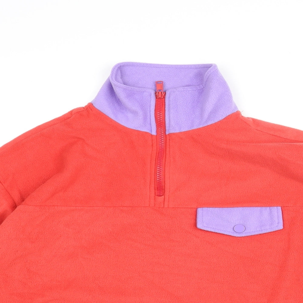 Close-up detail of Only women’s red polyester pullover sweatshirt, size S, zip - drawstring hem