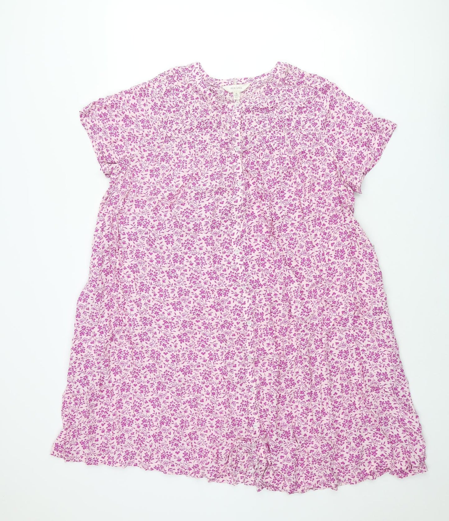 Per Una Womens Purple Viscose Shift Size 16 Round Neck Button - Belted