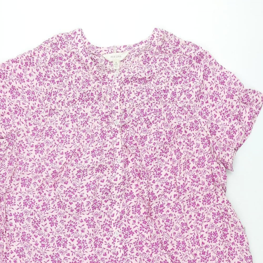 Per Una Womens Purple Viscose Shift Size 16 Round Neck Button - Belted