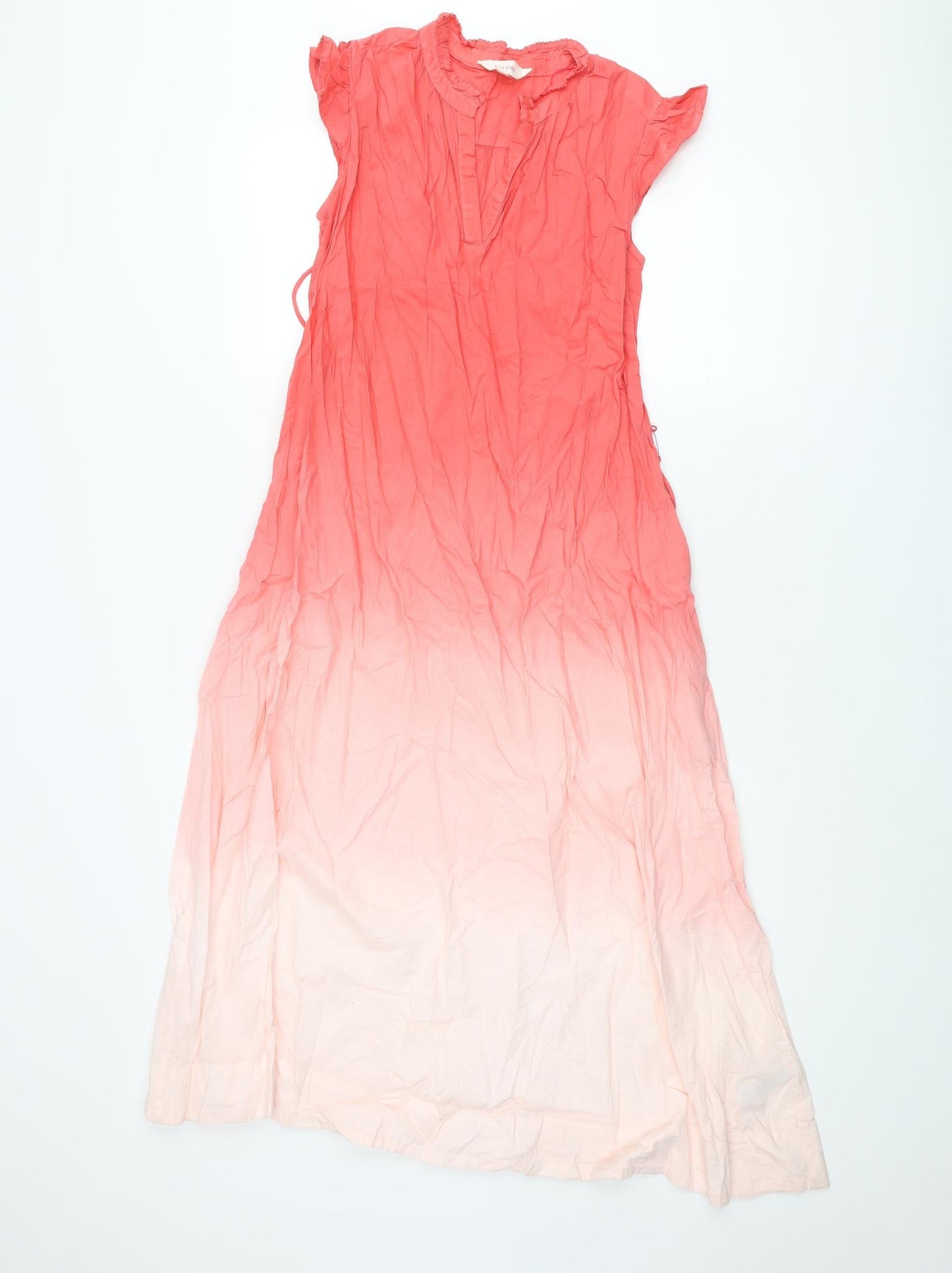 Per Una Womens Pink Cotton Shift Size 6 V-Neck Pullover - Ombre Belted