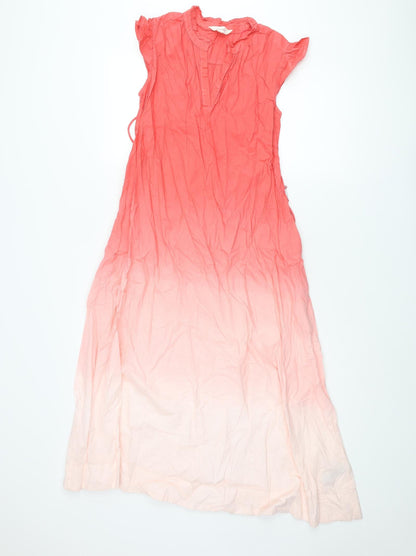 Per Una Womens Pink Cotton Shift Size 6 V-Neck Pullover - Ombre Belted