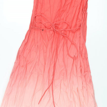 Per Una Womens Pink Cotton Shift Size 6 V-Neck Pullover - Ombre Belted