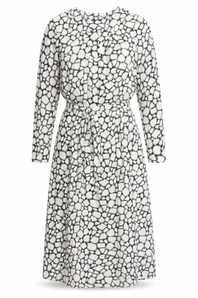 Marks and Spencer Womens Ivory Geometric Polyester Shift Size 6 V-Neck Pullover - Belted