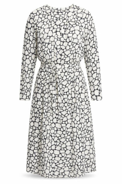 Marks and Spencer Womens Ivory Geometric Polyester Shift Size 6 V-Neck Pullover - Belted