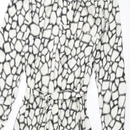 Marks and Spencer Womens Ivory Geometric Polyester Shift Size 6 V-Neck Pullover - Belted