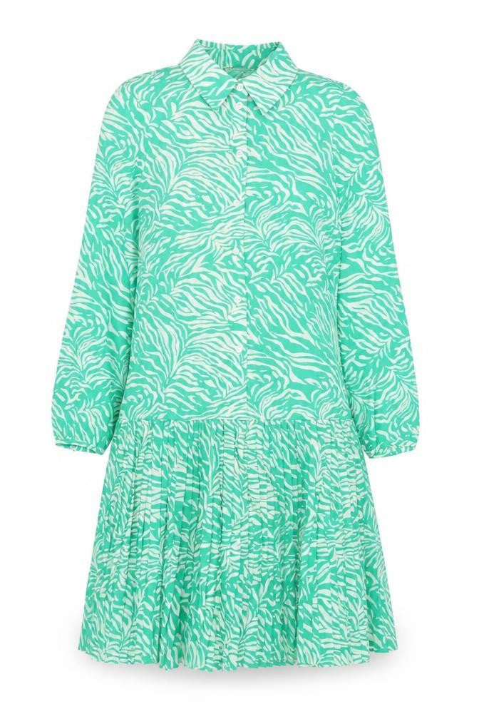 Marks and Spencer Womens Green Animal Print Polyester Shirt Dress Size 6 Collared Button - Pleated Zebra Print