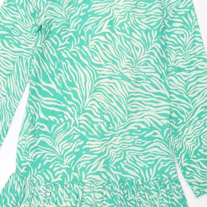 Marks and Spencer Womens Green Animal Print Polyester Shirt Dress Size 6 Collared Button - Pleated Zebra Print