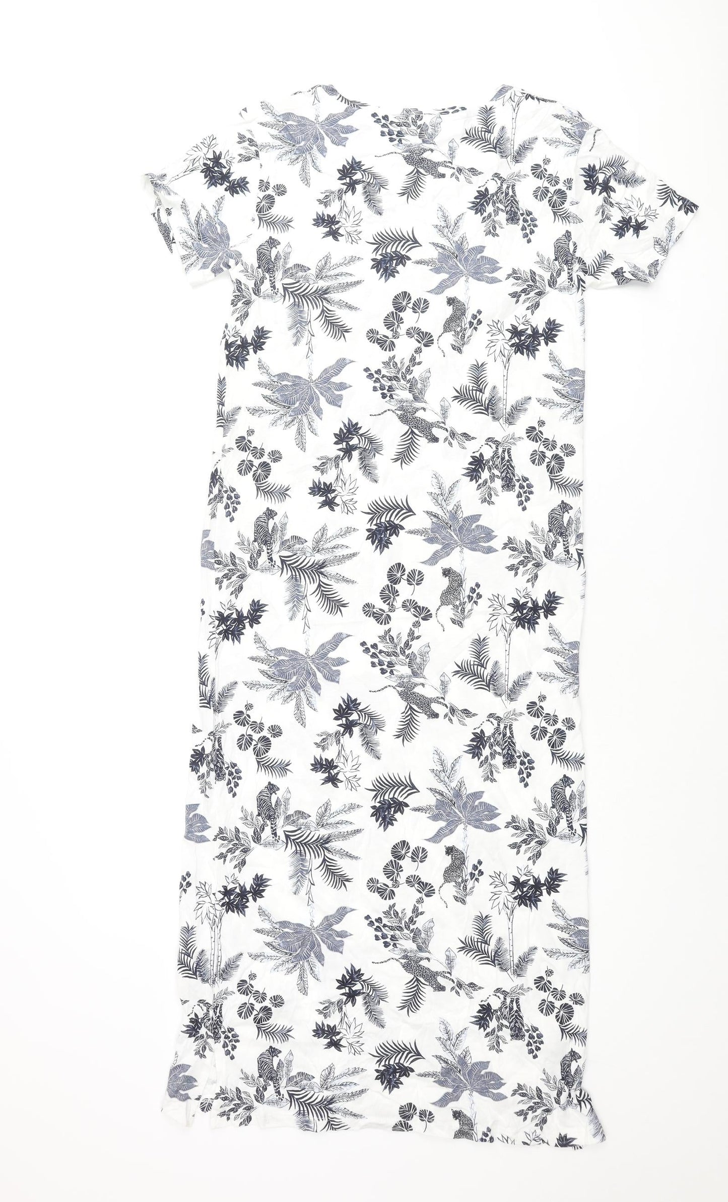 Marks and Spencer Womens White Geometric Cotton Top Dress Size 6 - Leaf Jaguar Print