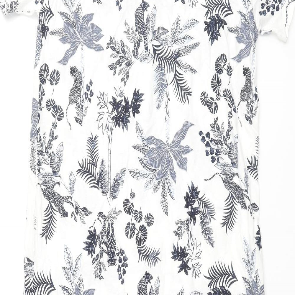 Marks and Spencer Womens White Geometric Cotton Top Dress Size 6 - Leaf Jaguar Print