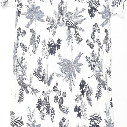 Marks and Spencer Womens White Geometric Cotton Top Dress Size 6 - Leaf Jaguar Print