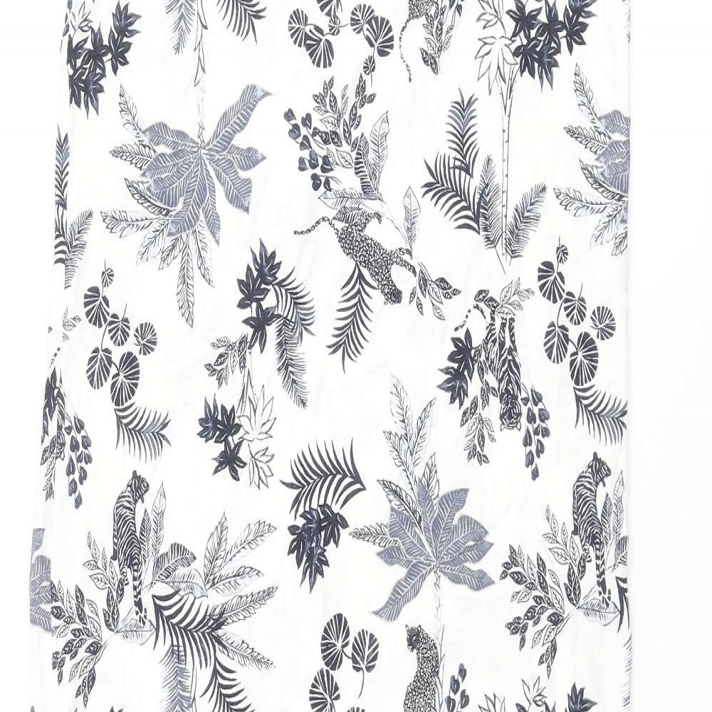Marks and Spencer Womens White Geometric Cotton Top Dress Size 6 - Leaf Jaguar Print