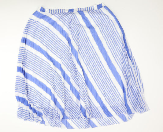 Marks and Spencer Womens Blue Geometric Polyester Pleated Skirt Size 22
