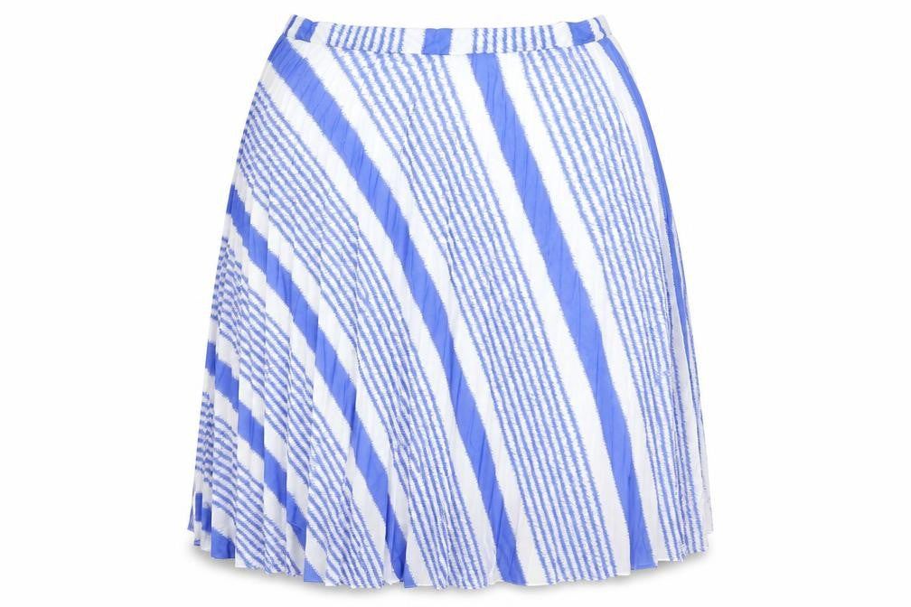 Marks and Spencer Womens Blue Geometric Polyester Pleated Skirt Size 22