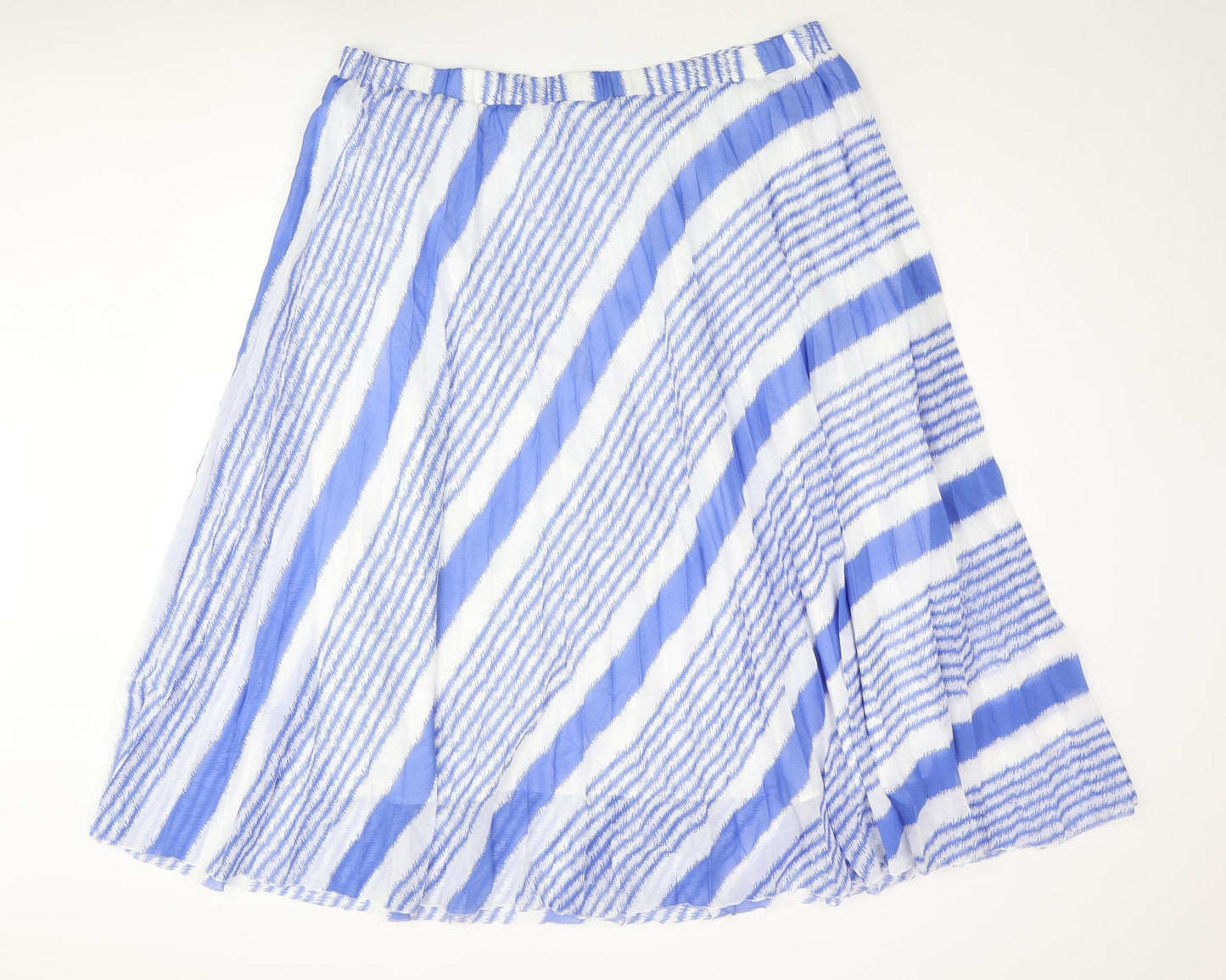 Marks and Spencer Womens Blue Geometric Polyester Pleated Skirt Size 22