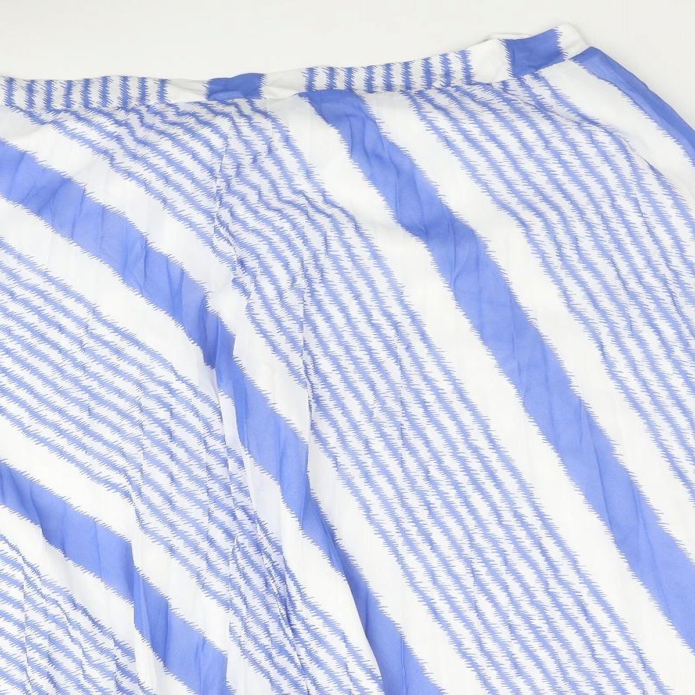 Marks and Spencer Womens Blue Geometric Polyester Pleated Skirt Size 22
