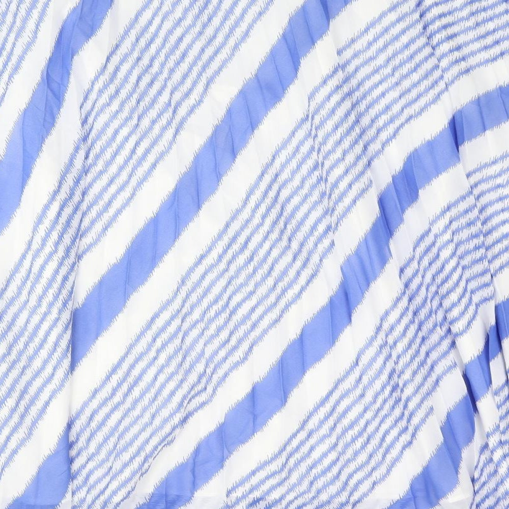 Marks and Spencer Womens Blue Geometric Polyester Pleated Skirt Size 22