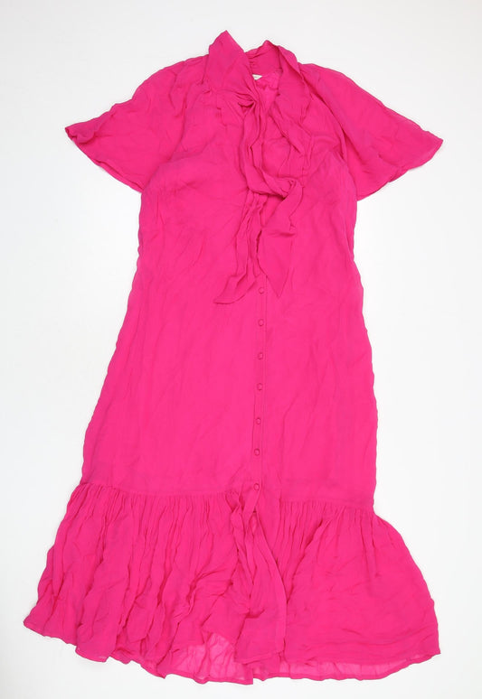 Monsoon Womens Pink Viscose Maxi Size 8 V-Neck Button