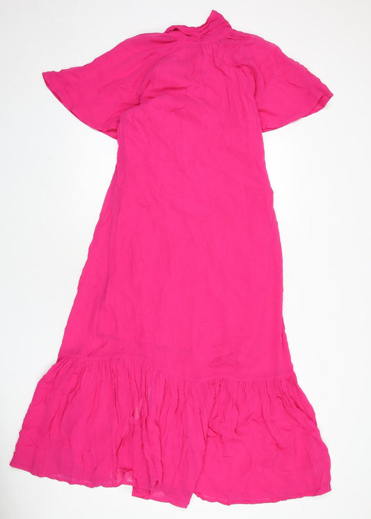 Monsoon Womens Pink Viscose Maxi Size 8 V-Neck Button