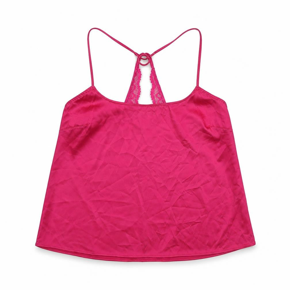 Marks and Spencer Womens Pink Solid Polyester Cami Pyjama Top Size S - Lace Detail