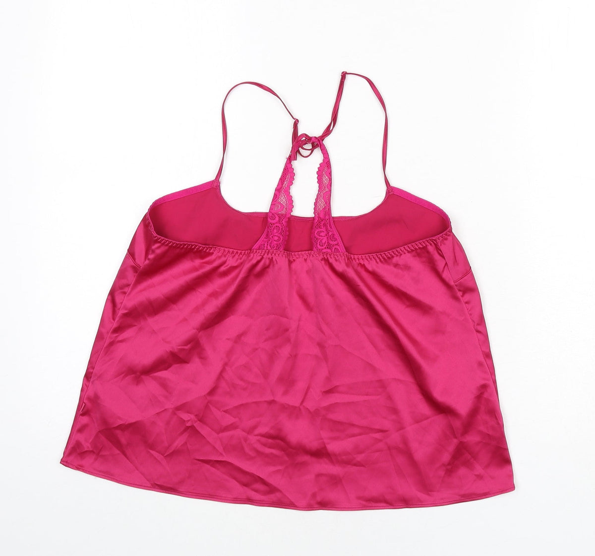 Marks and Spencer Womens Pink Solid Polyester Cami Pyjama Top Size S - Lace Detail