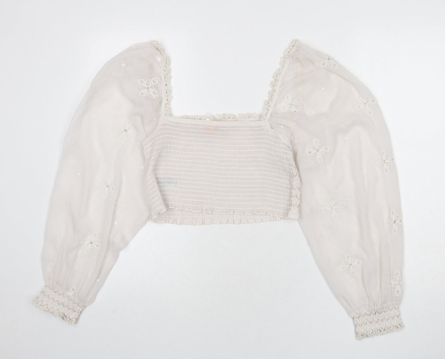 Womens UK Size M River Island Ivory Cropped Blouse