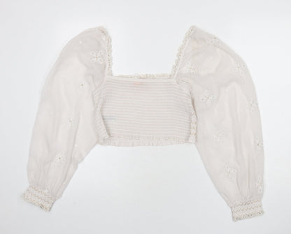 Womens UK Size M River Island Ivory Cropped Blouse