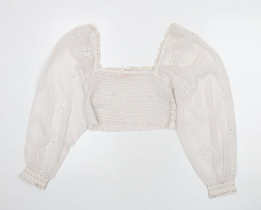 Womens UK Size M River Island Ivory Cropped Blouse