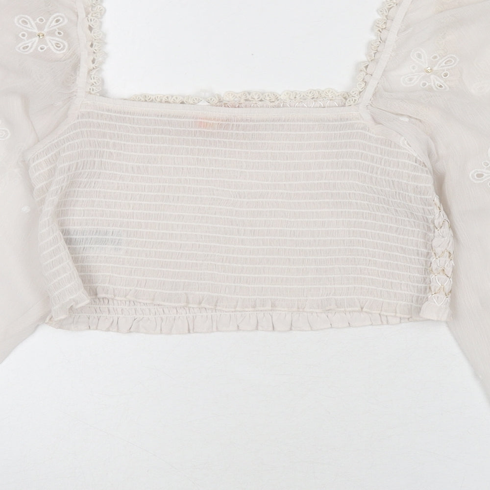 Womens UK Size M River Island Ivory Cropped Blouse