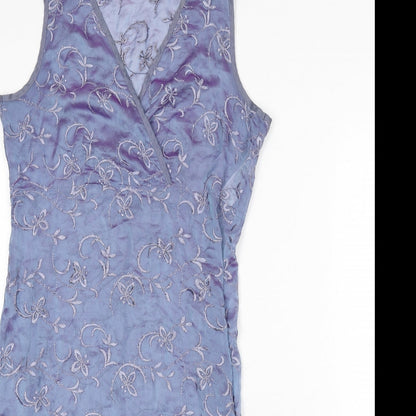 St Michael Womens Blue Floral Polyester A-Line Size 10 V-Neck Pullover - Embroidered Detail