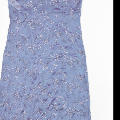 St Michael Womens Blue Floral Polyester A-Line Size 10 V-Neck Pullover - Embroidered Detail