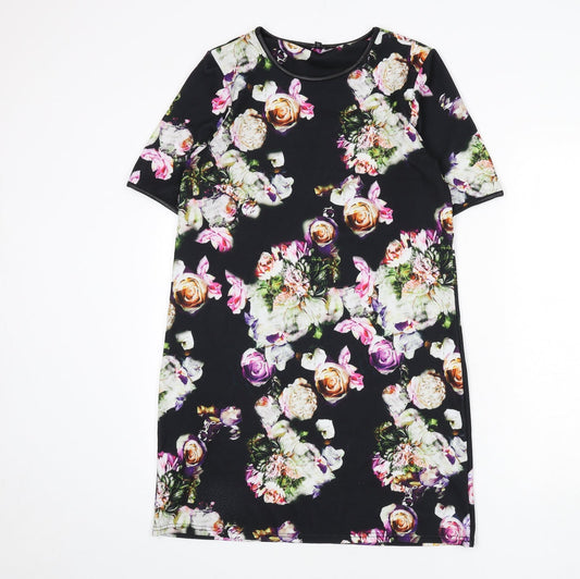 River Island Womens Black Floral Polyester A-Line Size 10 Round Neck Pullover