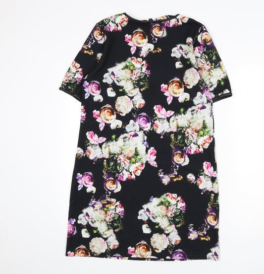 River Island Womens Black Floral Polyester A-Line Size 10 Round Neck Pullover