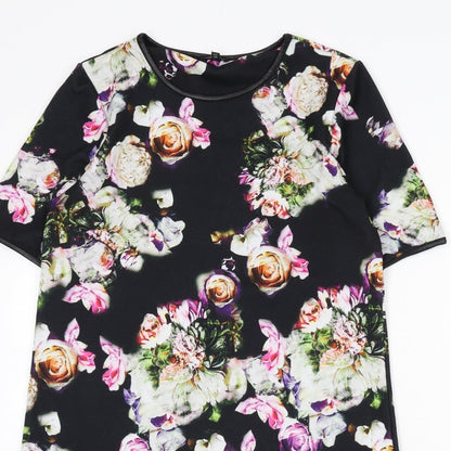 River Island Womens Black Floral Polyester A-Line Size 10 Round Neck Pullover